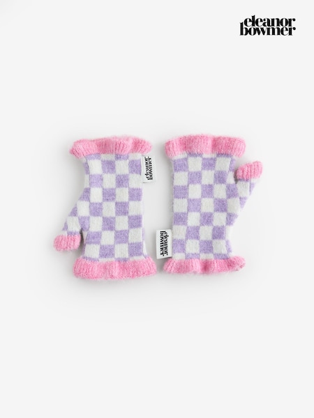 Lilac Purple - Eleanor Bowmer Check Fingerless Gloves