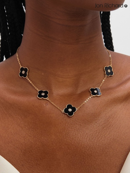 Jet Black - Jon Richard Mother Of Pearl Polished Clover Necklace