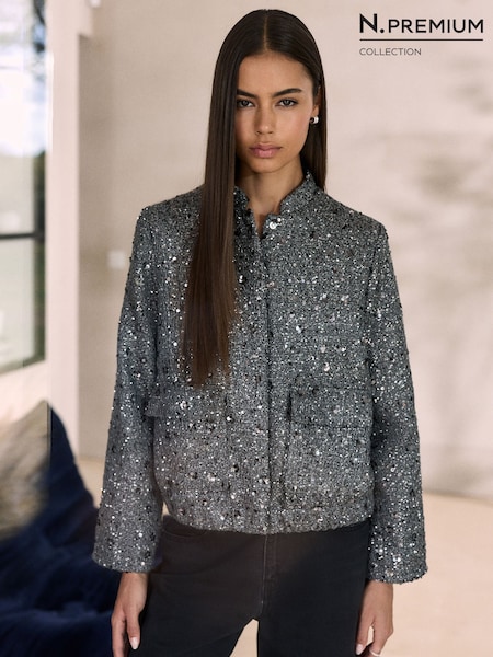 Grey - N.premium Boucle Sequin Jacket