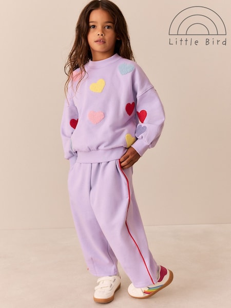 تصميم قلب من قماش البوكليه بألوان قوس قزح - حزمة سويت توب & بنطلون Barell من Little Bird