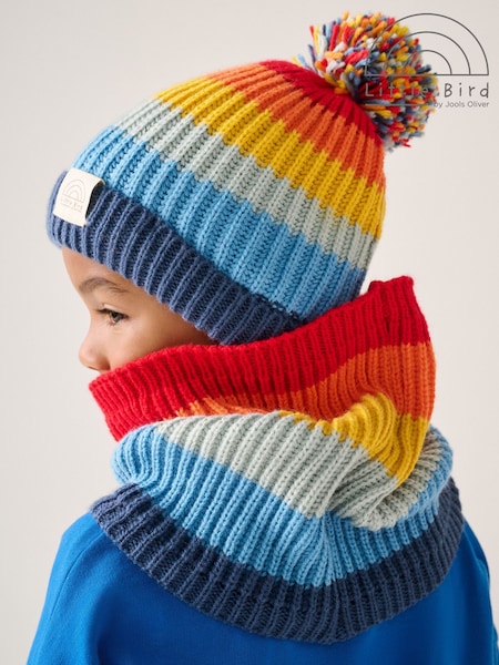Multi - Little Bird By Jools Oliver Rainbow Stripe Knitted Hat With Mittens/gloves And Snood Set