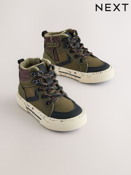 Khaki Green - Lace Up Hi-top Boots