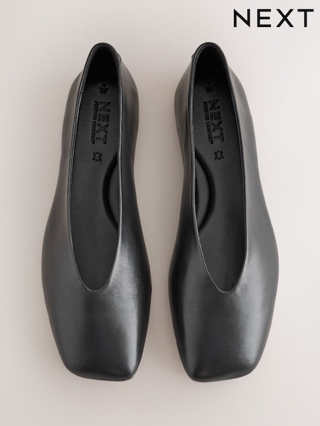 Black - Forever Comfort® Leather Angled Toe Ballet Flats