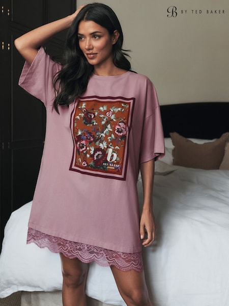 Mauve Purple - B By Ted Baker Cotton Nightie With Lace