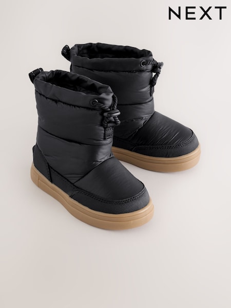 Black - Pull On Quilted Snow Boots