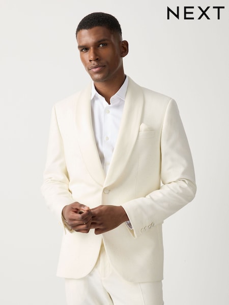 بيج فاتح - Regular Slim Fit Shawl Lapel Sparkle Tuxedo Suit Jacket
