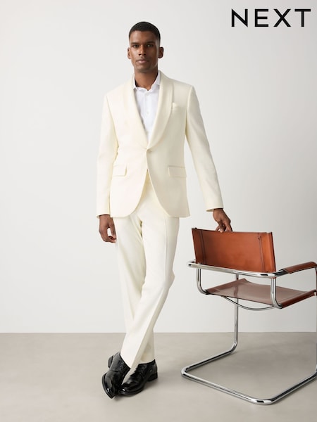 Ecru - Regular Slim Fit Shawl Lapel Sparkle Tuxedo Suit Trousers