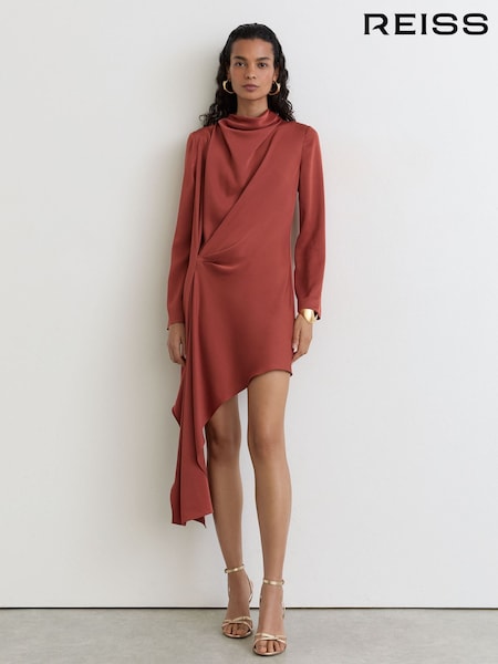 Rūdžių oranžinė - Reiss Bethany Draped Long-sleeve Mini Dress