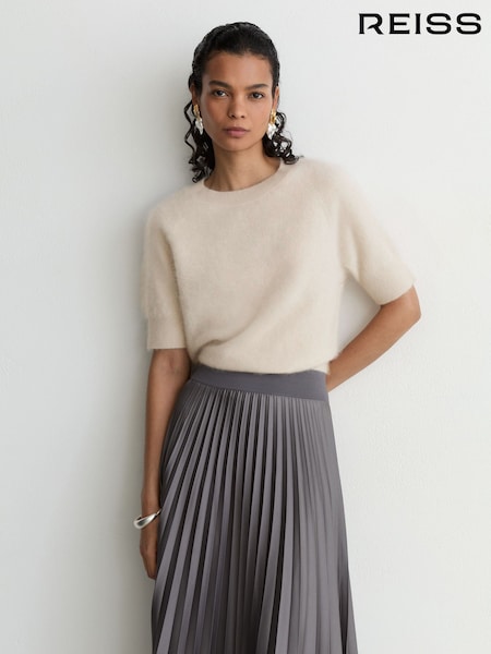 Grey - Reiss Julia 100% Brushed Cashmere Short-sleeve Top