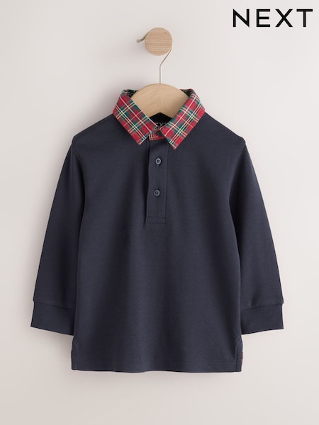 Navy Tartan - Long Sleeve Polo Shirt (3mths-7yrs)