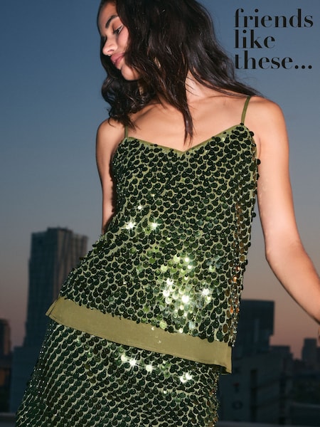 Khaki Green - Friends Like These Premium Sequin Cami