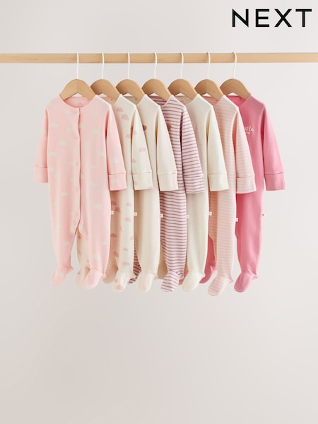 Ecru/Pink Cloud - Baby Sleepsuit 7 Pack (0mths-3yrs)