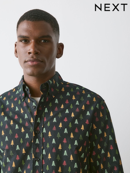 Schwarz Baum - Regular Printed Christmas Shirt
