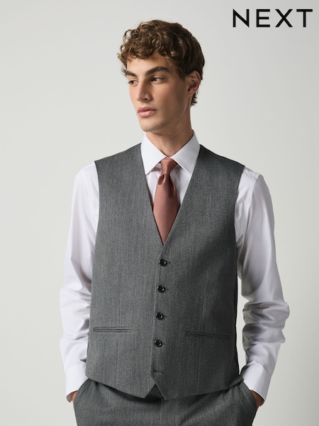 Charcoal Grey - Regular Textured Suit Waistcoat