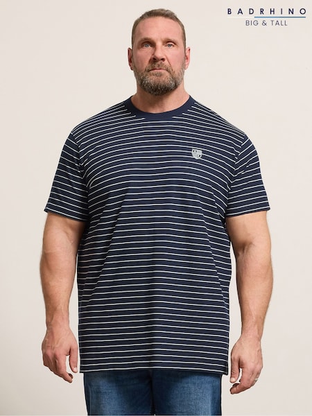 Modrá - Long Badrhino Big & Tall Pique Stripe T-shirt