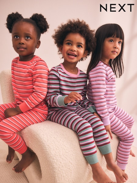 Lila/Rosa Randig - Snuggle Pyjamas 3 Pack (9månader-12år)