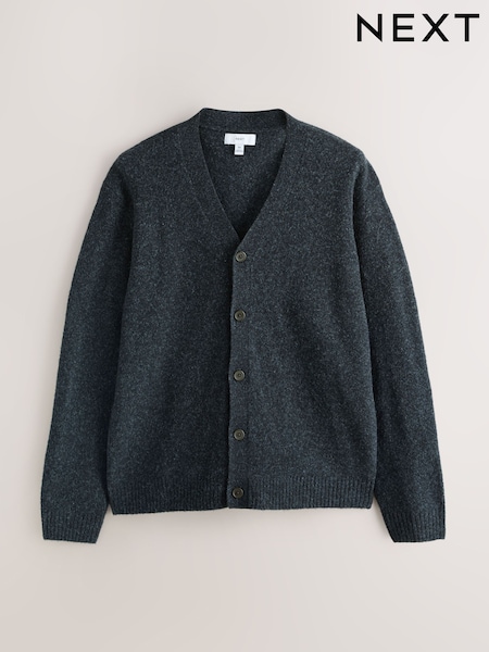 Gris de charbon de bois - Regular Relaxed Fit Cosy Cardigan With Wool