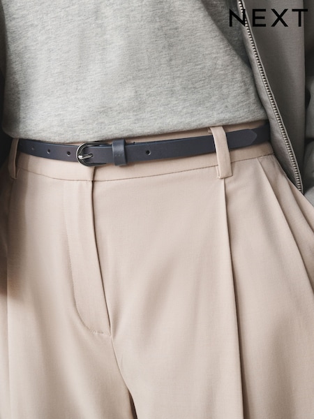 Grey - Skinny Leather Belt