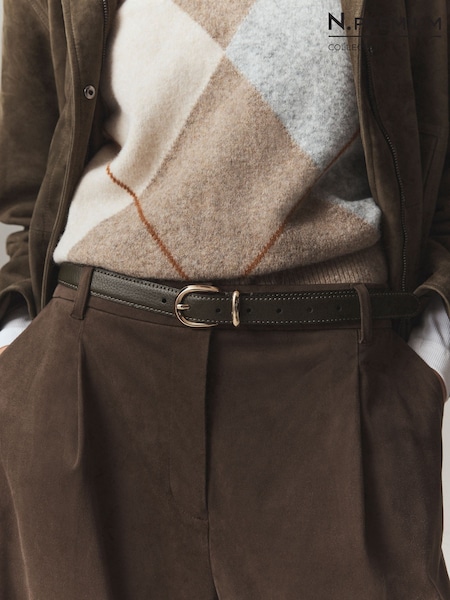 Olive Green - N. Premium Made In Italy Mid Width Leather Belt