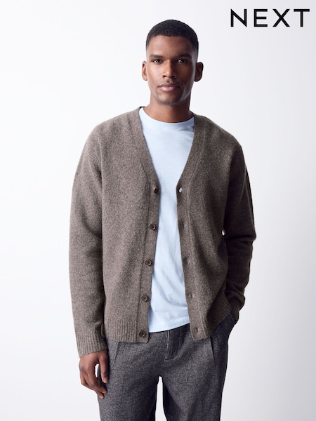 Neutral - Regular Relaxed Fit Cosy Cardigan With Wool