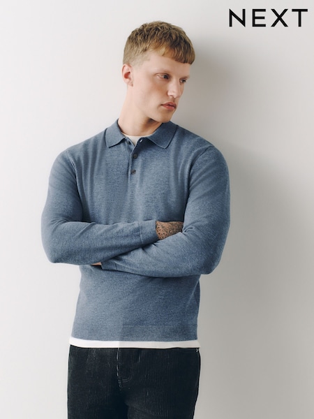Blue - Regular Fit Knitted Polo Shirt