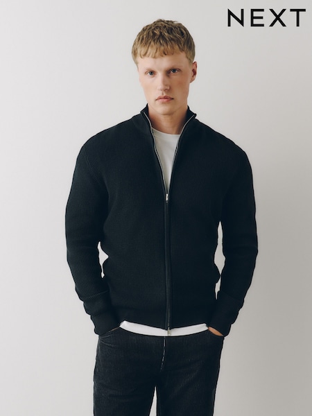 Black - Regular Knitted Zip Up Jumper