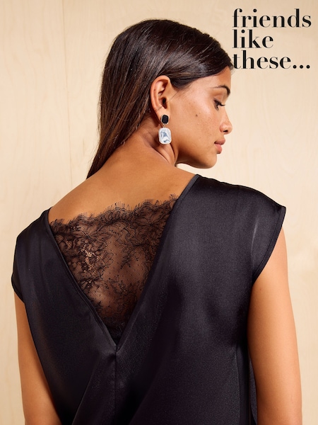 Μαύρο - Friends Like These Satin Lace V-neck Top