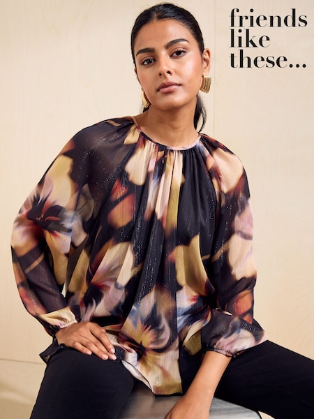 Itim na Bulaklak - Friends Like These Long Sleeve Chiffon Floaty Blouse