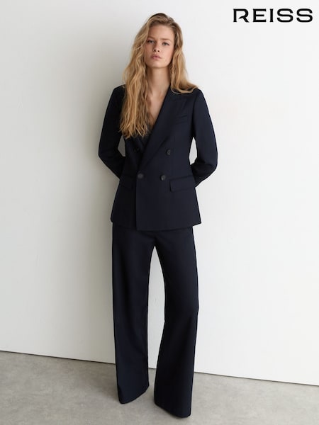 Navy - Reiss Solene Wool-blend Wide-leg Suit Trousers