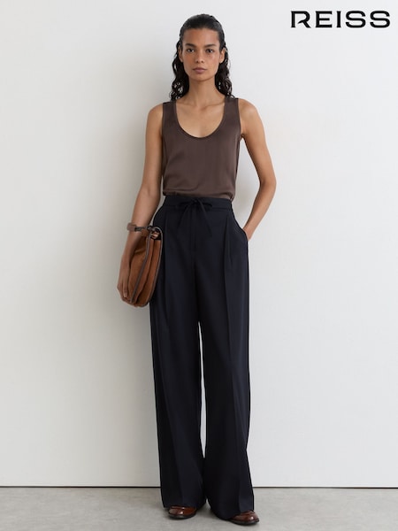 海軍藍 - Reiss Solene Wool-blend Drawstring Wide-leg Suit Trousers