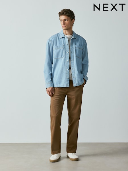 Tan Brown - Straight Fit Cotton Rich Stretch Chinos