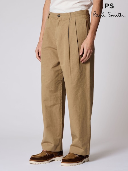 Natural - Regular Ps Paul Smith Double Pleat Relaxed Fit Trousers