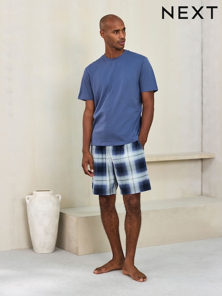 Blue - Regular Cosy Short Sleeve Jersey Pyjamas Set