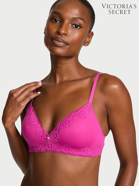 Pink Fire - Victoria's Secret Cotton Stripe Lace Trim Bra