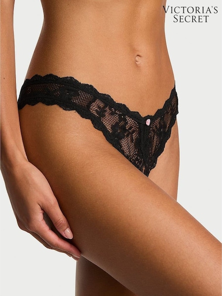 Black - Victoria's Secret Lace Crotchless Knickers