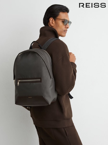 Moss Green - Regular Reiss Allen Woven Zipped Backpack