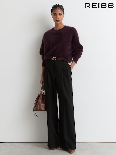 Noir - Reiss Luna Wool-blend Wide-leg Pleated Trousers