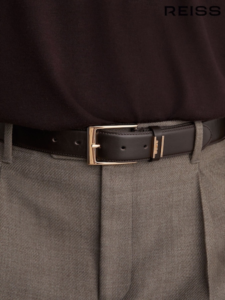 Brun foncé - Regular Reiss Finch Leather Logo-detail Belt