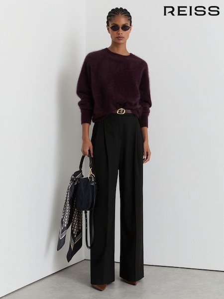Noir - Reiss Luna Wool-blend Wide-leg Pleated Trousers