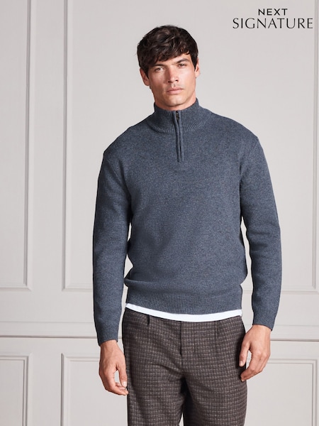 Grey - Regular Signature Lambswool Quarter Zip Jumper