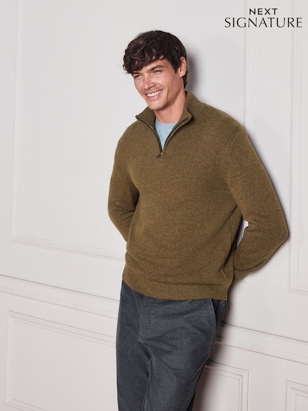 Ochre Yellow - Regular Signature Lambswool Quarter Zip Jumper