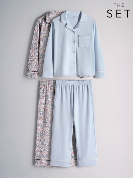 Blue/Ditsy Print - The Set 2 Pack Long Sleeve Viscose Blend Jersey Pyjamas