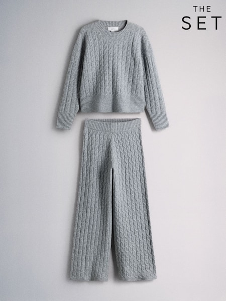 Grey - The Set Cable Knit Jumper And Joggers Co-ord Set