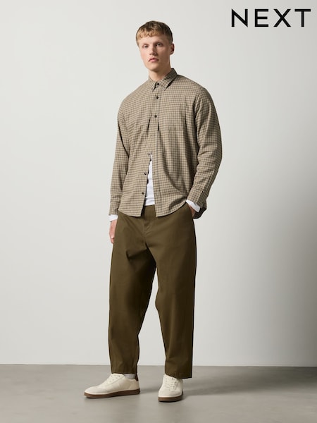 Khaki Green - Barrel Fit Cotton Rich Trousers