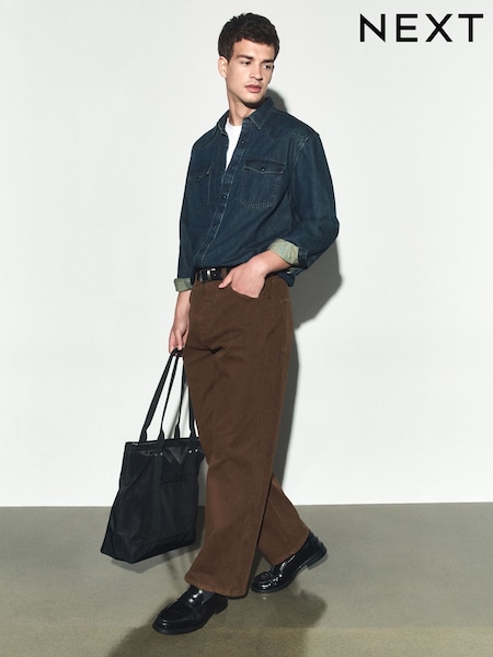 Rust Brown - Baggy Fit Five Pocket Cotton Rich Trousers
