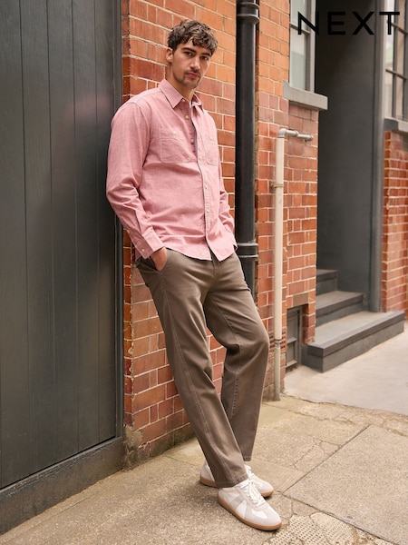 Ашық қоңыр - Straight Fit Textured Stretch Chinos