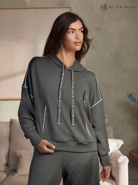 Charcoal Grey - B By Ted Baker Viscose Lounge Hoodie With Piping Detail
