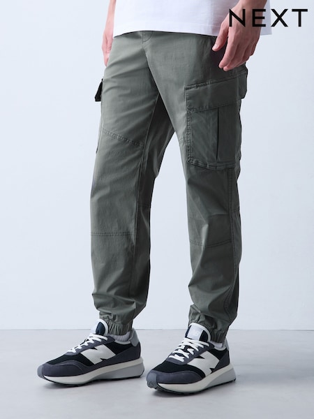 Grey - Regular Tapered Fit Cotton Stretch Cargo Trousers
