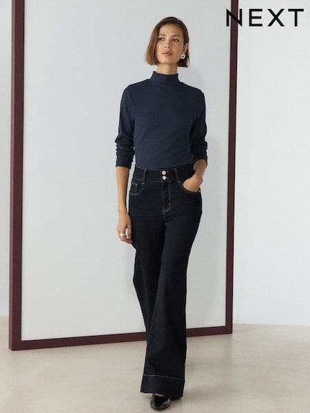 Blue - High Rise Stretch Wide Leg Jeans
