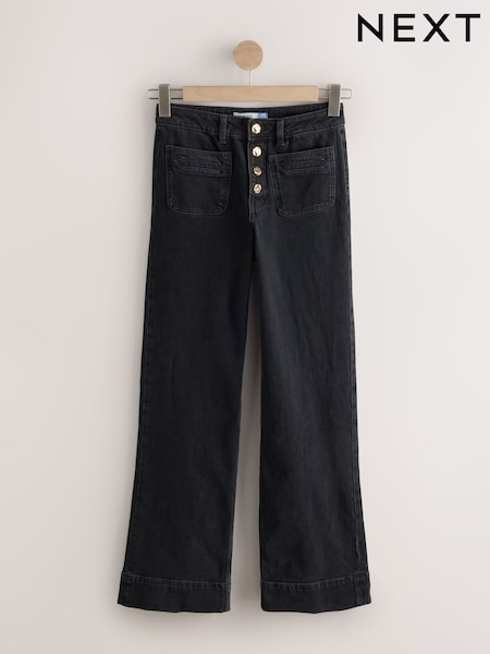 Black - Patch Pocket Wide Leg Jeans